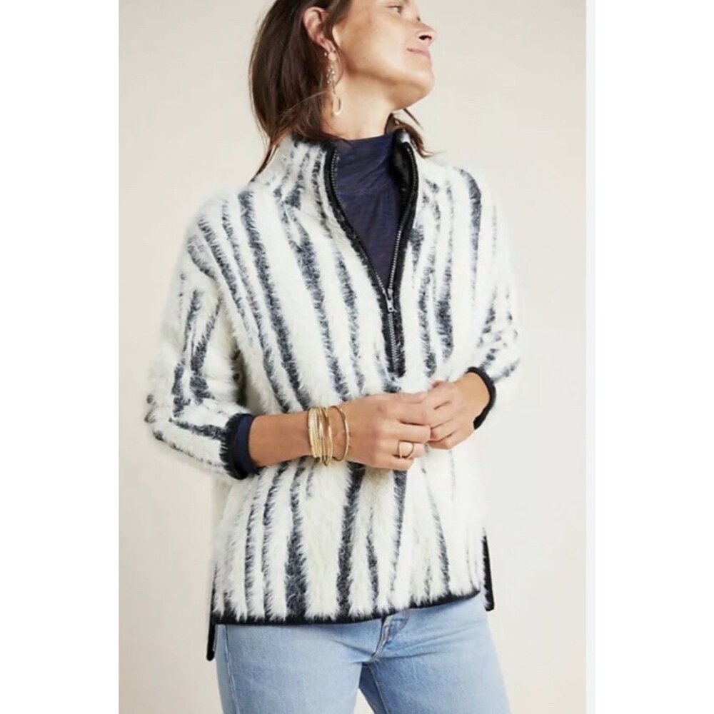 $200 Anthropologie Cindy Eyelash Half Zip Pullover Sweater Size Small New